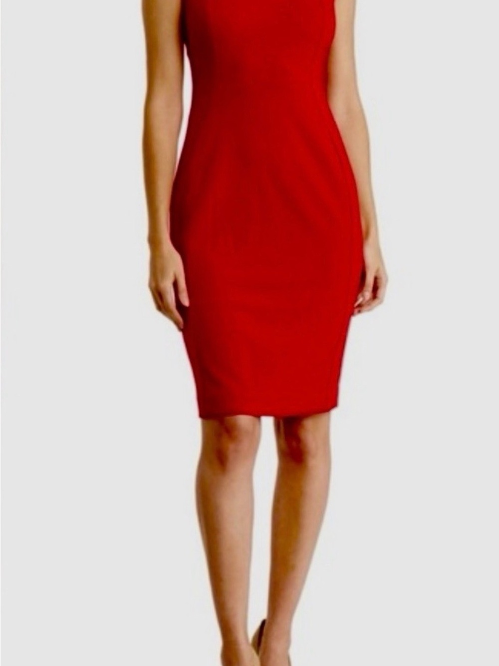 Calvin Klein Red Sleeveless Midi Scuba Sheath Dress